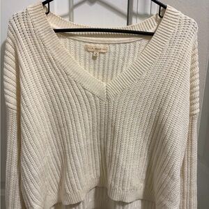 La Hearts V-Neck Cream Sweater